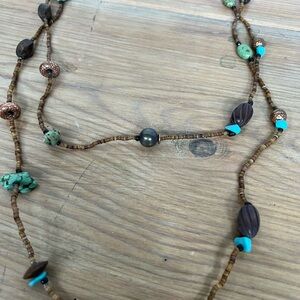 Vintage Silpada sterling silver Heishi Shell Wood Turquoise necklace 60 inches